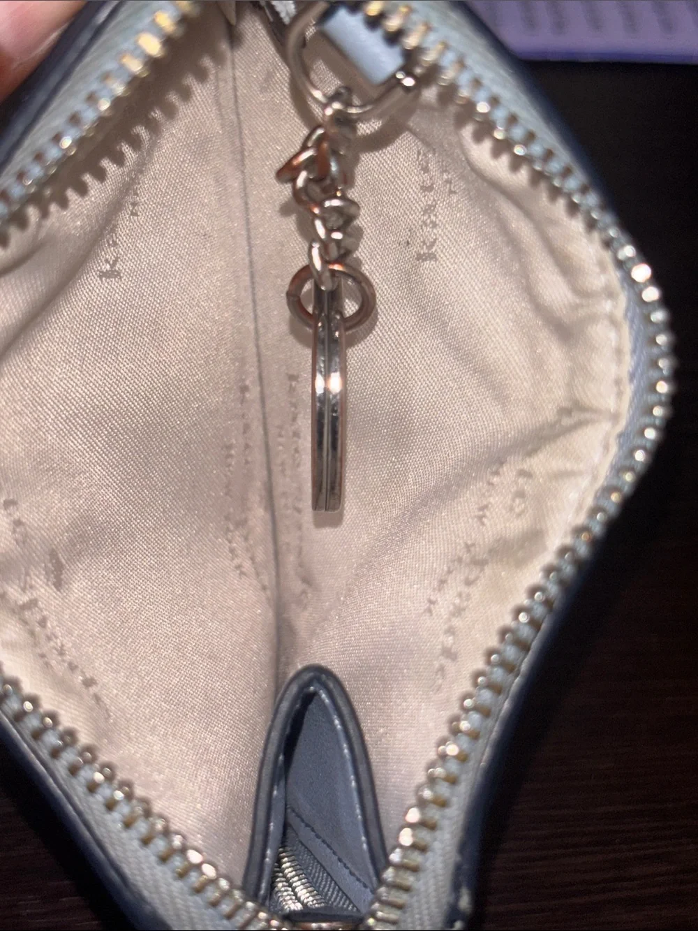 kate spade Light Blue Leather Wristlet Card Case with Gold Logo